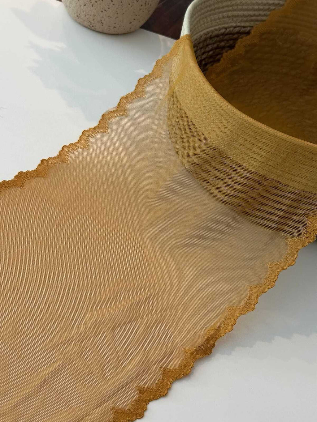 1 yard Honey Gold Stretch Mesh Lace Trim, 8.5" Wide Ribbon, Bulk Clearance Coquette Y2K Lace, Lingerie Lace, DIY Sewing, Retail Wholesale