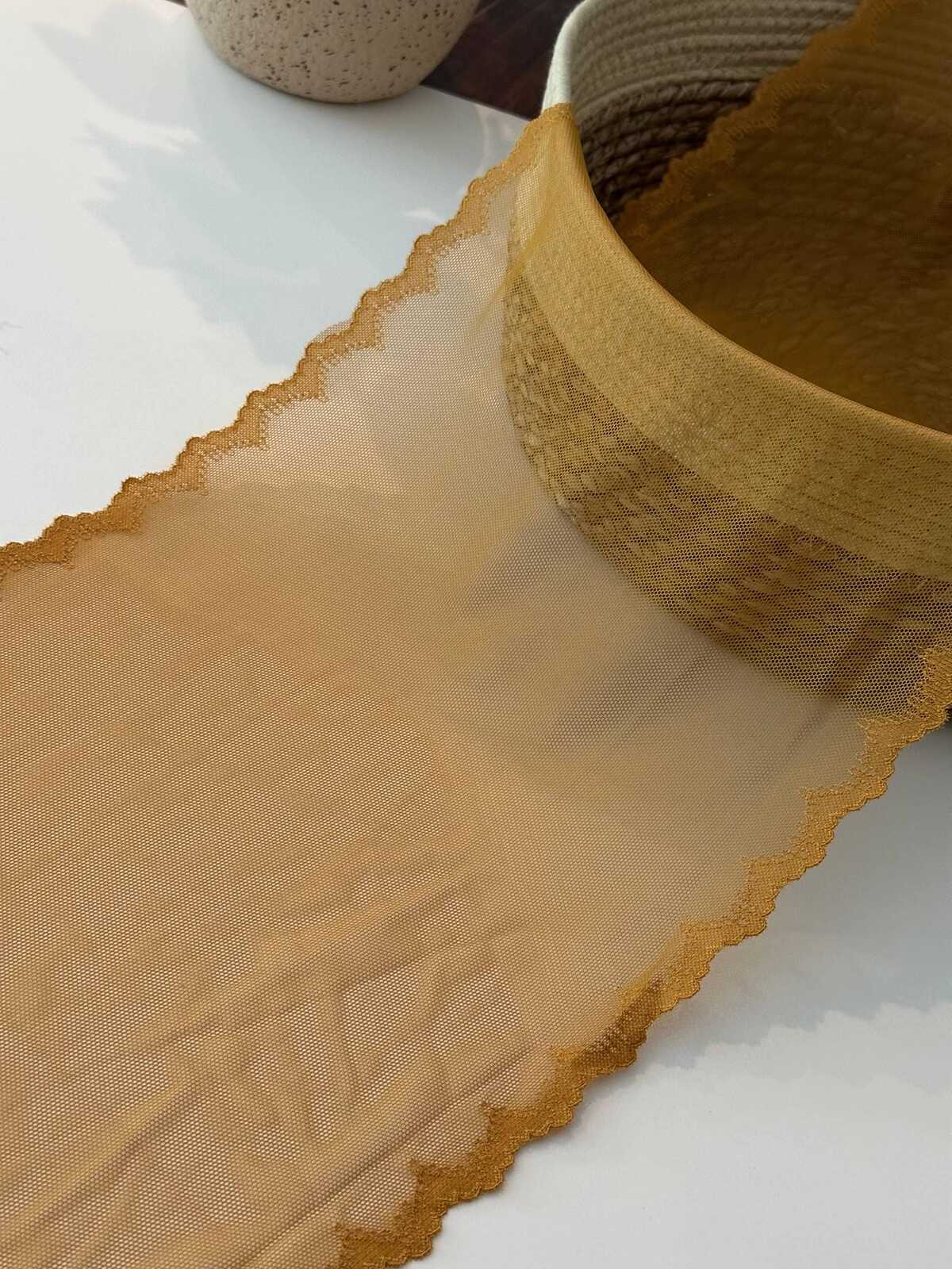 1 yard Honey Gold Stretch Mesh Lace Trim, 8.5" Wide Ribbon, Bulk Clearance Coquette Y2K Lace, Lingerie Lace, DIY Sewing, Retail Wholesale
