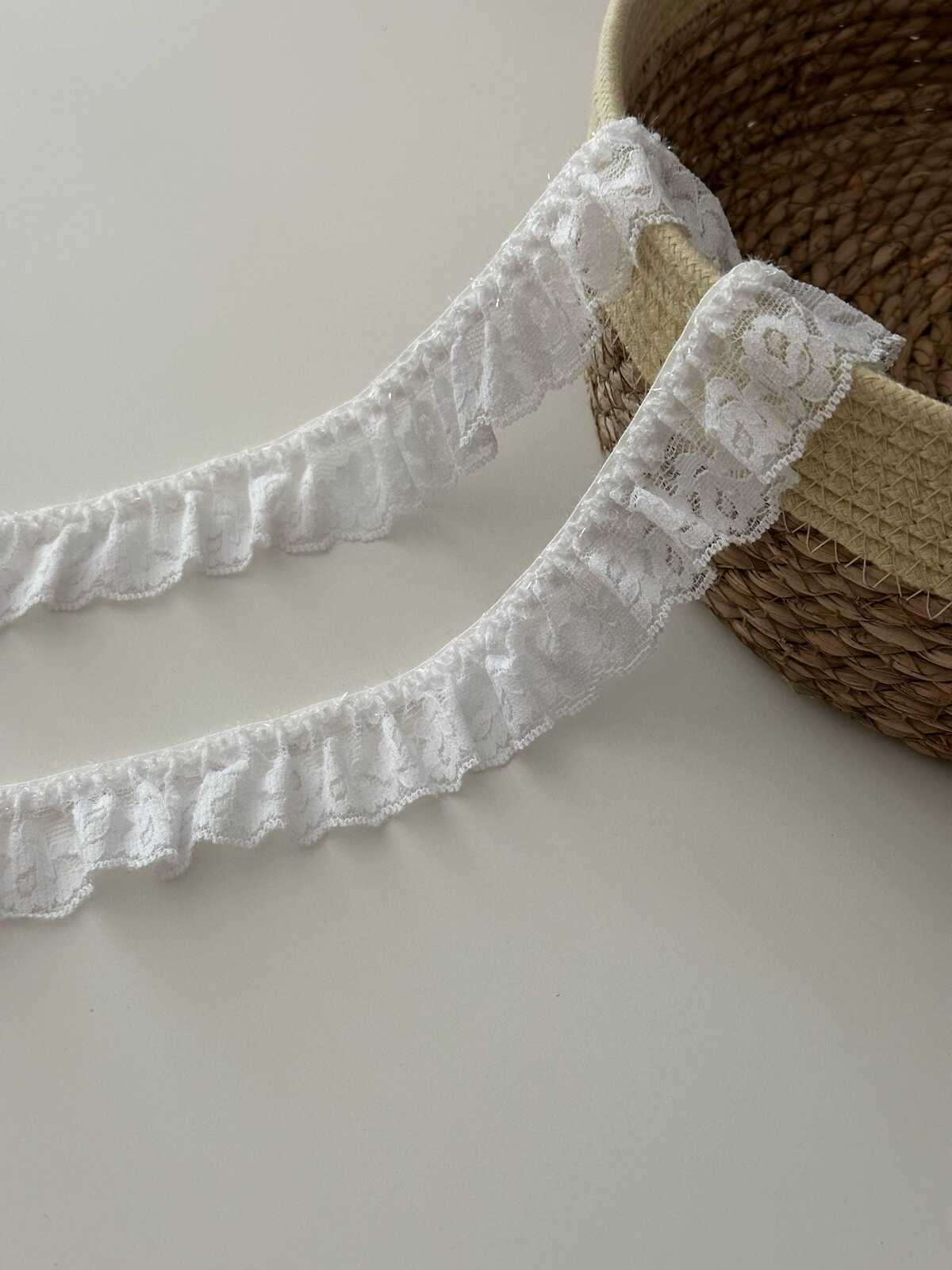 10yds White Ruffled Stretch Lace Trim, 1.3" Elastic Ribbon, Bulk Clearance Coquette Y2K Lace, Lingerie, DIY Sewing, Retail Wholesale