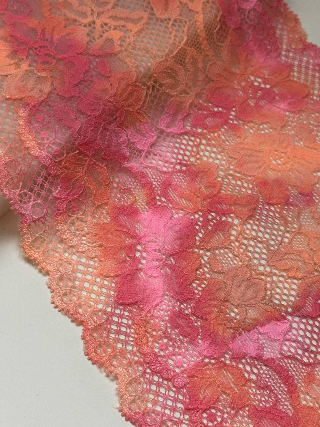 Ombre Pink Wide Lace Trim by Yard, 6.35" Sunset Elastic Ribbon, Coquette Y2K Lace, Lingerie Lace, DIY Sewing Craft, Retail Wholesale