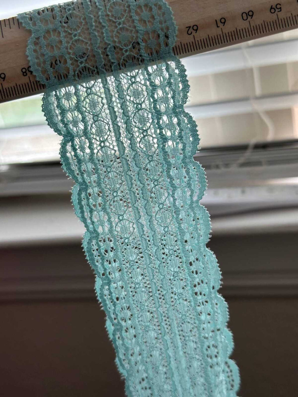 6Yds Stretch 2" Aqua Mint Green Floral Scalloped Stretch Lace Trim Wholesale