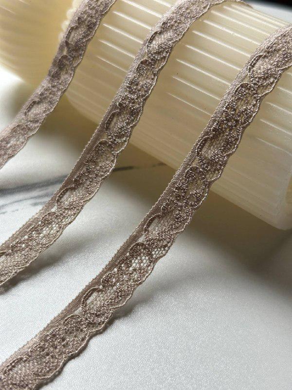 10yds Taupe Cocoa Brown Floral Stretch lace  Symmetrical Double Scalloped Narrow Ribbon for Lingerie Underwear Crafts Sewing, 0.5" Wholesale