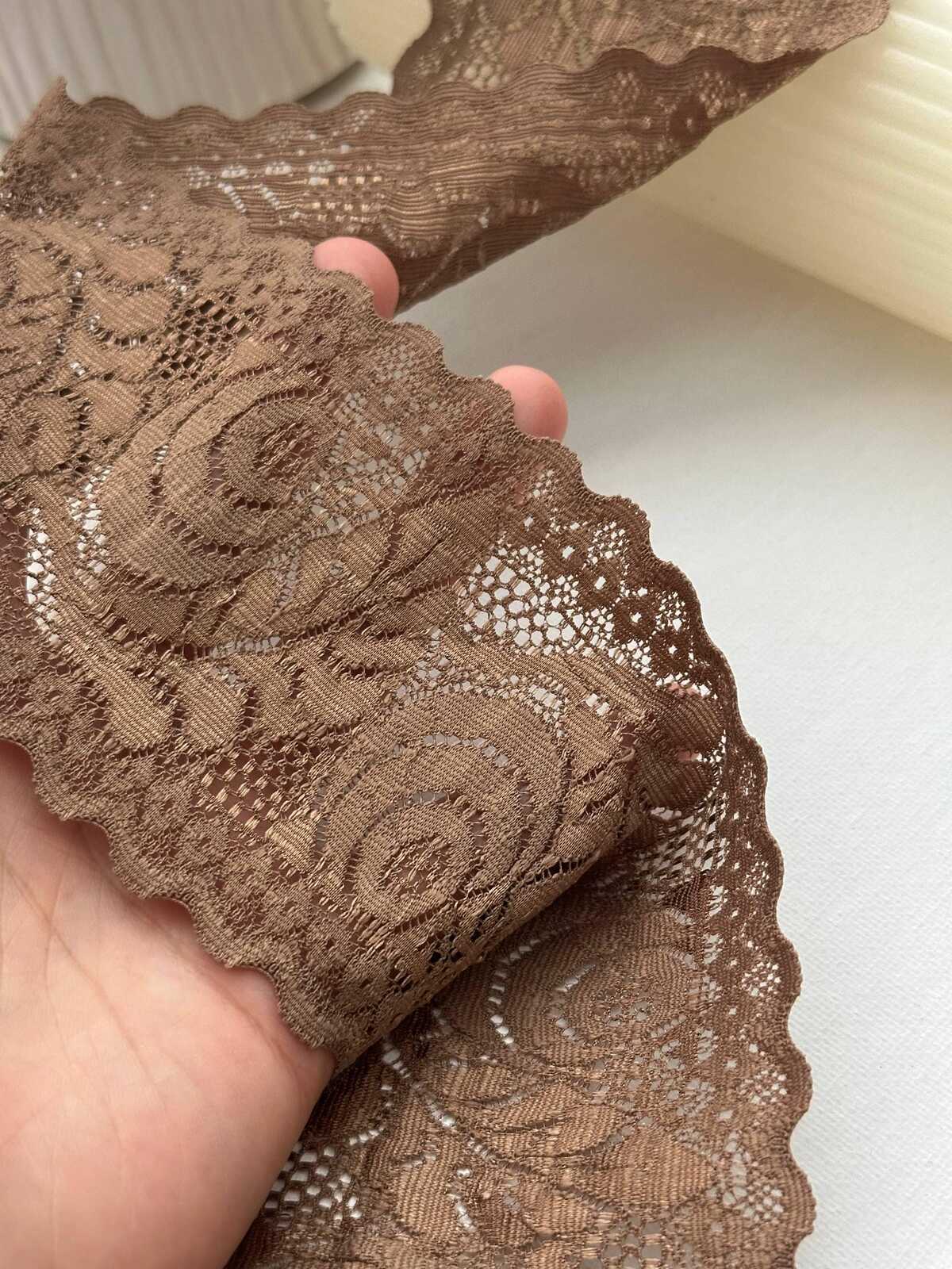 3Yds Stretch 3.3" Bronze Metallic Gold Brown Floral Stretch Lace Trim Wholesale
