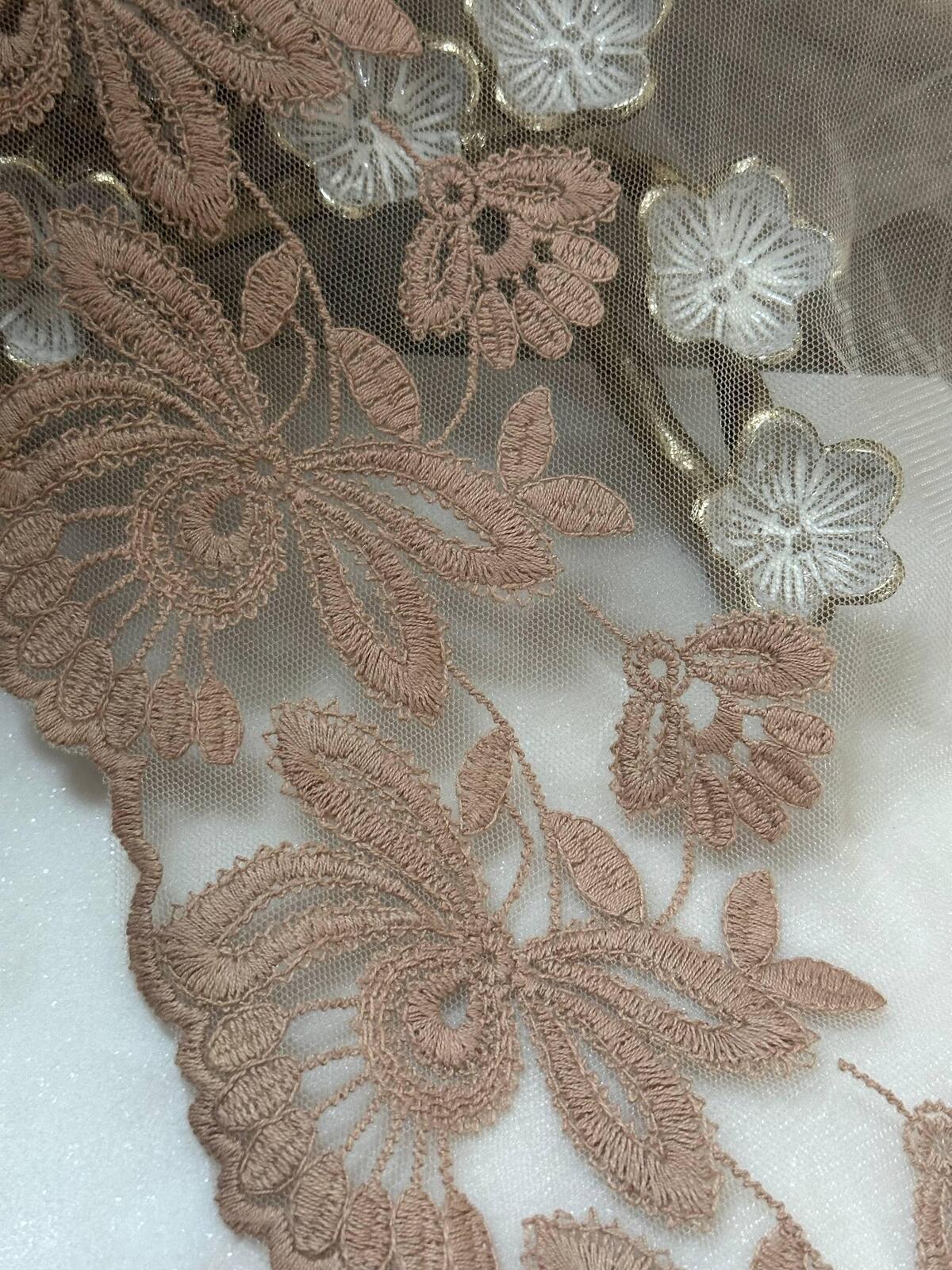 Champagne Gold Embroidered Organza Wide Lace Trim by Yard, Bedspread Bed Skirt Veil Scallop Border, 13", Retail Wholesale Bulk
