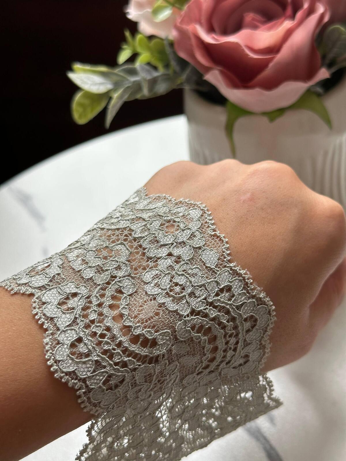 Sage Silver Sage Green Cordonnet Corded Stretch Elastic Lace Trim Symmetrical Double Scalloped for Lingerie Underwear Crafts, 2.75"