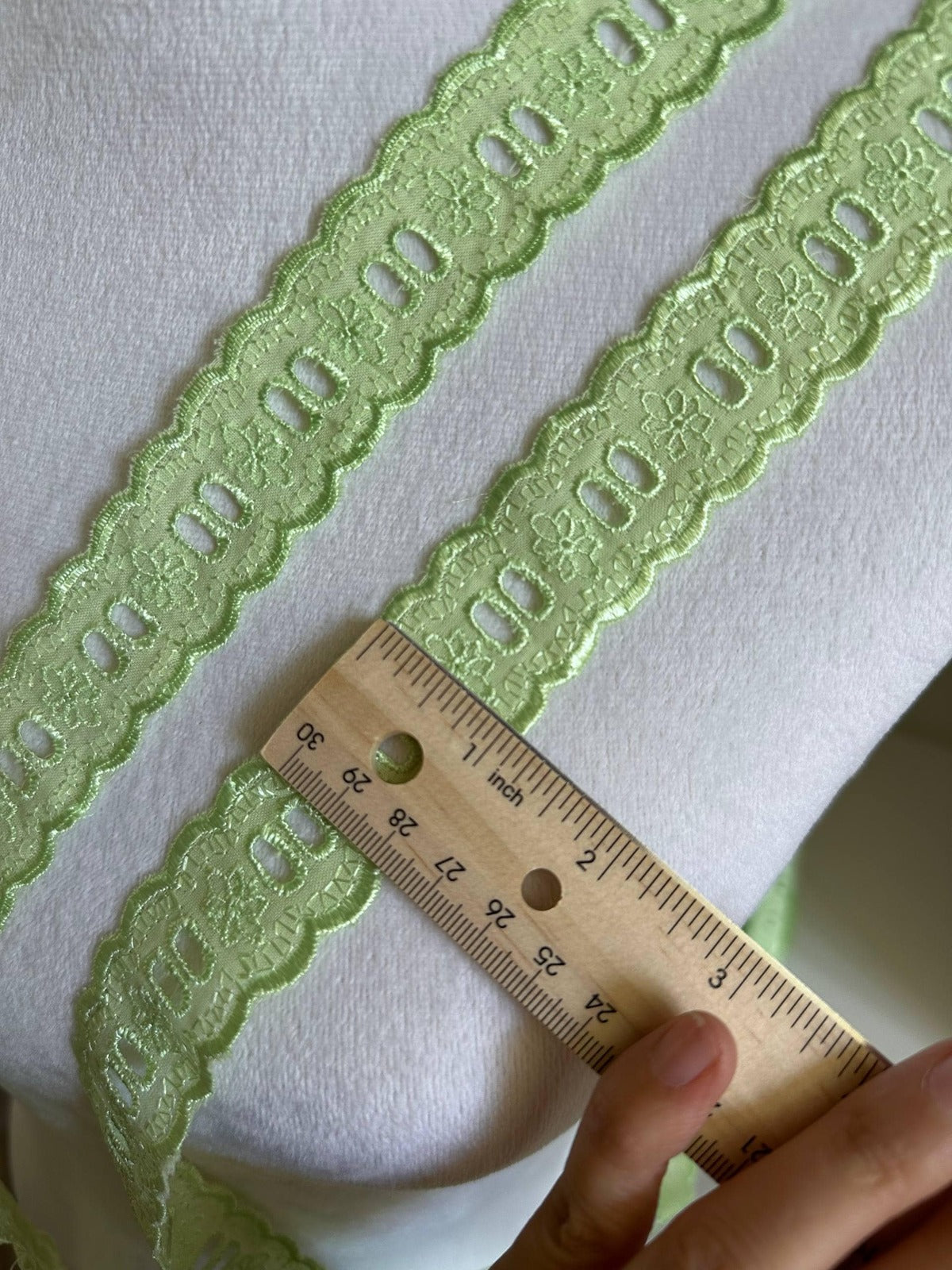 1.25" Beading Lace Trim, Light Green Cotton Eyelet for Ribbon Insert, Cottagecore Sewing Craft