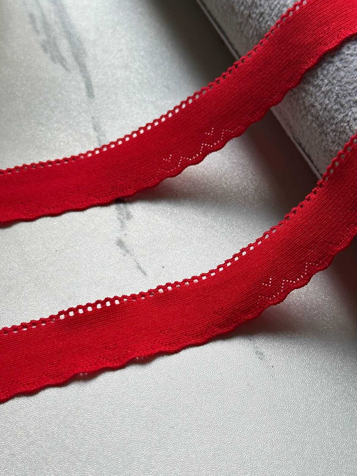 10 yds Red Lingerie Elastic Trim by Yard, 0.75" Ultra Soft Stretch Ribbon, Crimson Picot Edge, Coquette Craft Supply, DIY Sewing, Wholesale