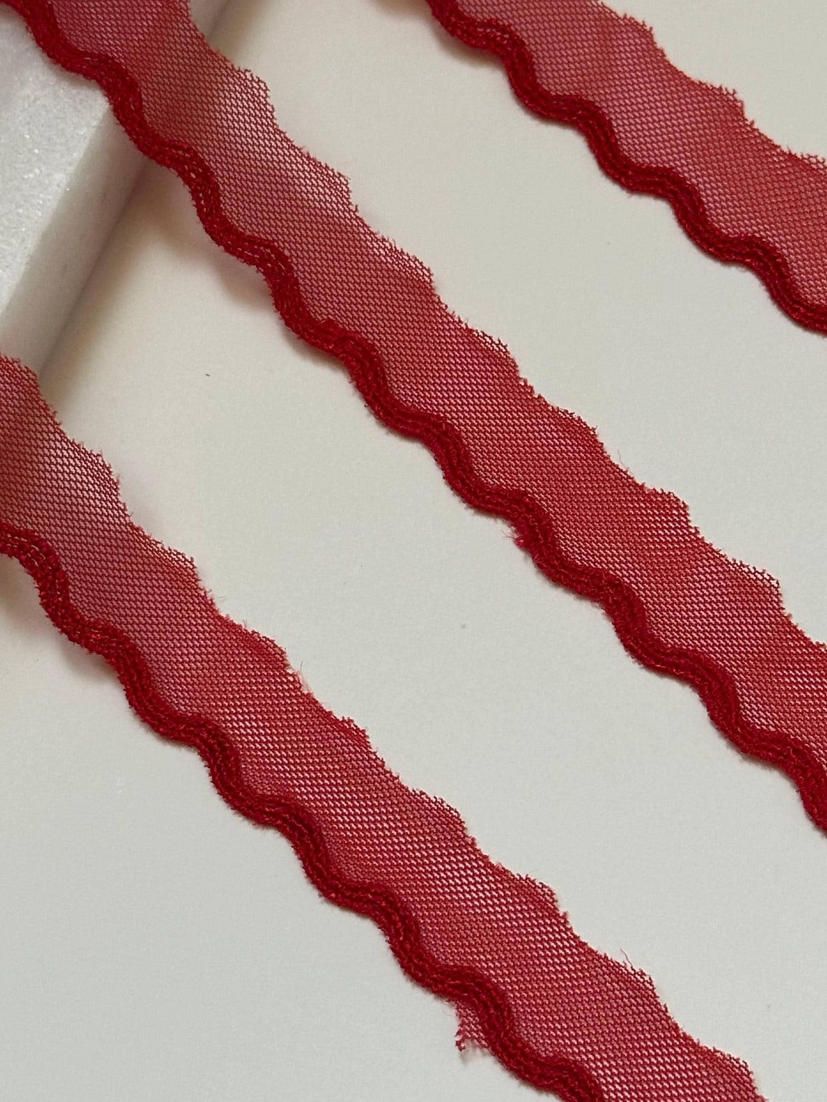 10yds Red Scalloped Mesh Lace Trim by Yard, Crescent Non Stretch Ribbon, Coquette Craft Supply, 0.6", Retail Wholesale Bulk
