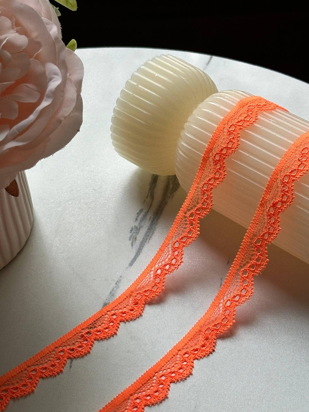 10yds Neon Orange Stretch Lace Trim, 0.5" Elastic Ribbon, Bulk Clearance Coquette Y2K Lace, Lingerie Lace, DIY Sewing, Retail Wholesale