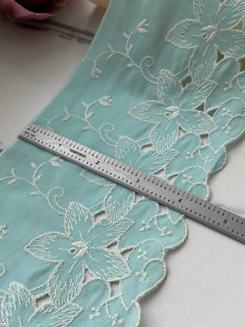 1Yd Non-Stretch 4.5" Aqua Mint Green Floral Embroidered Cotton Lace Wholesale