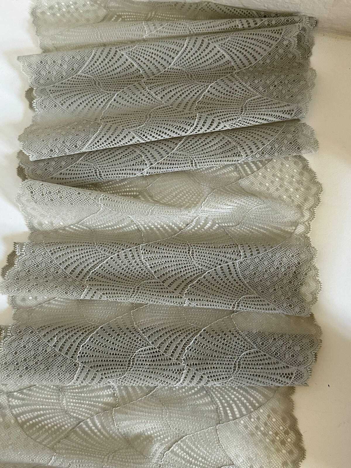 8.1" Sage Green Stretch Lace Trim Wide Fan Scalloped Shell Elastic Galloon Lace for Lingerie Underwear Garment Sewing Crafts by the Yard