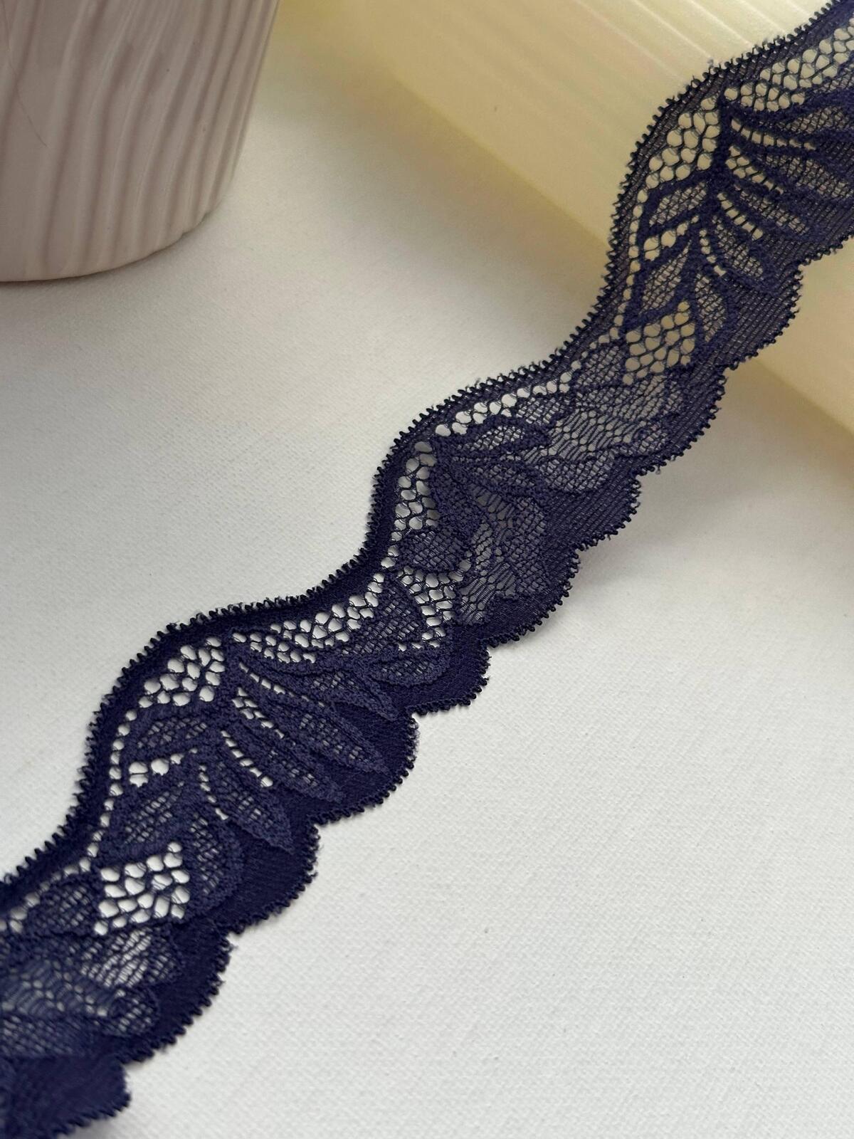 10Yds Stretch 1.5" Royal Navy Blue Wavy Scalloped Stretch Lace Trim Wholesale