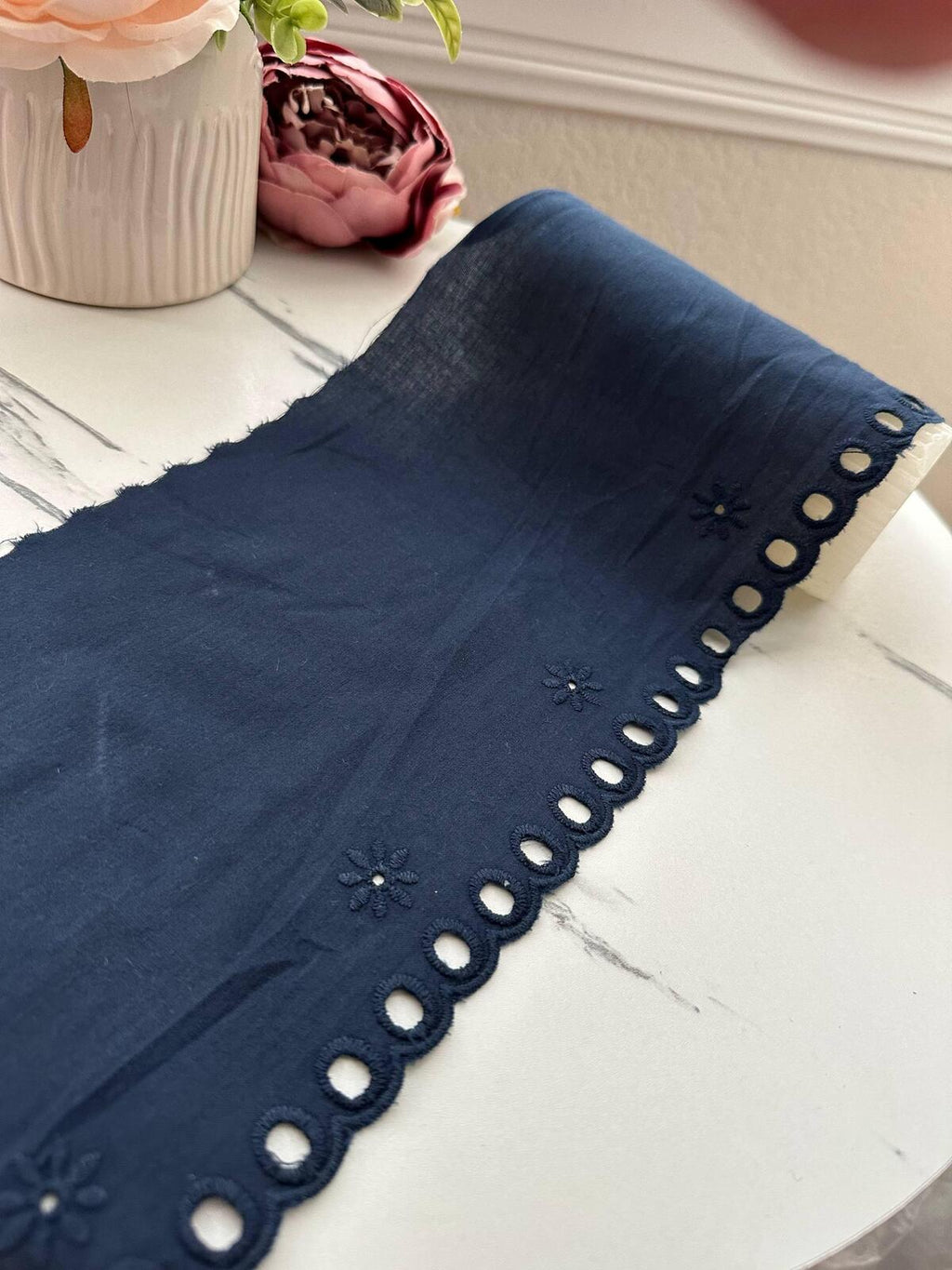 3Yds Non-Stretch 6" Dark Navy Blue Cotton Eyelet Embroidered Lace Wholesale