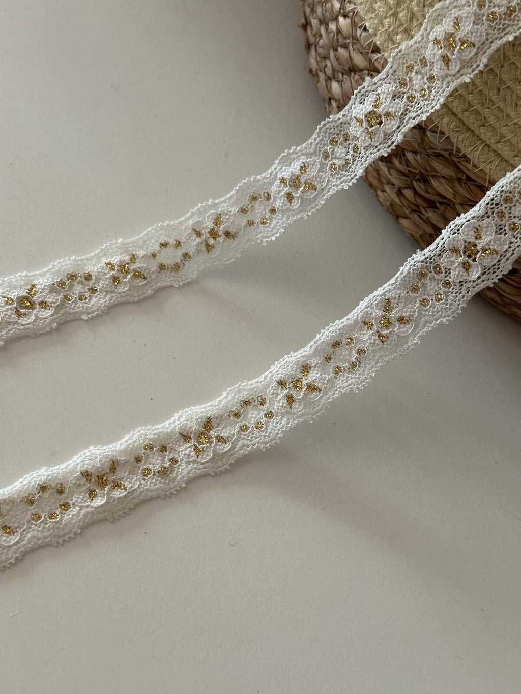 10yds White Gold Metallic Stretch Lace, 0.8" Elastic Ribbon, Bulk Clearance Coquette Y2K Lace, Lingerie, DIY Sewing, Retail Wholesale