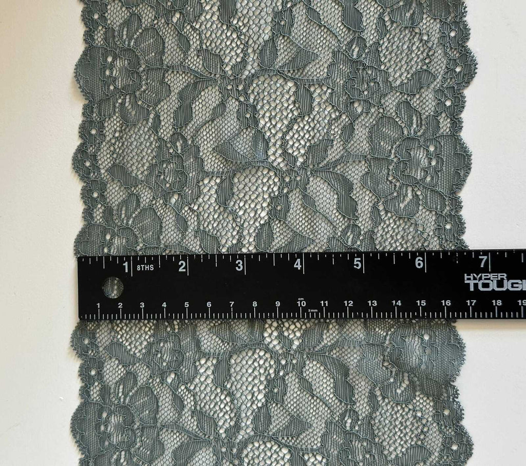 7" Sage Gray Stretch Lace Trim Wide Feather Wave Elastic Galloon Scalloped Edge Lace for Lingerie Underwear Garment Sewing Craft by the Yard