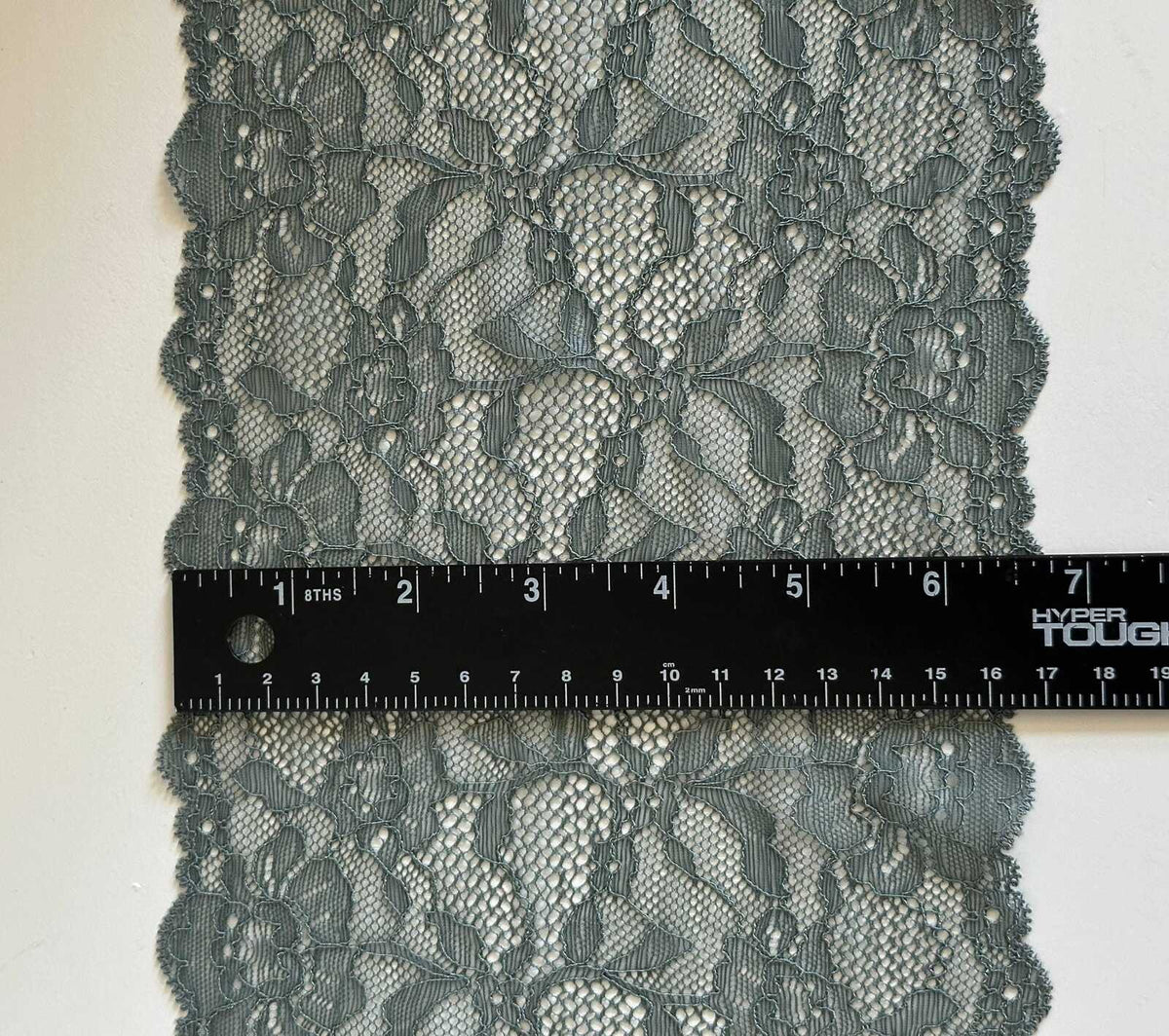 7" Sage Gray Stretch Lace Trim Wide Feather Wave Elastic Galloon Scalloped Edge Lace for Lingerie Underwear Garment Sewing Craft by the Yard