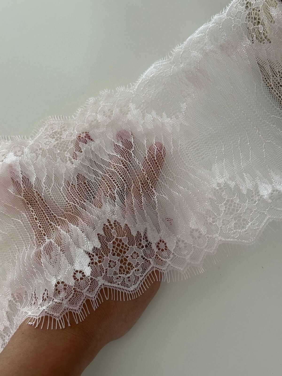 3Yds Pink Eyelash Lace Trim, 6.5" Non-Stretch Chantilly Lace, Bulk Clearance Coquette Y2K Lace, Lingerie, DIY Sewing, Retail Wholesale