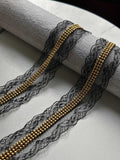 Black Wide Lace Trim by Yard, 1.5" Gold Chain Ribbon, Coquette Y2K Lace, Lingerie Lace, DIY Sewing Craft, Retail Wholesale