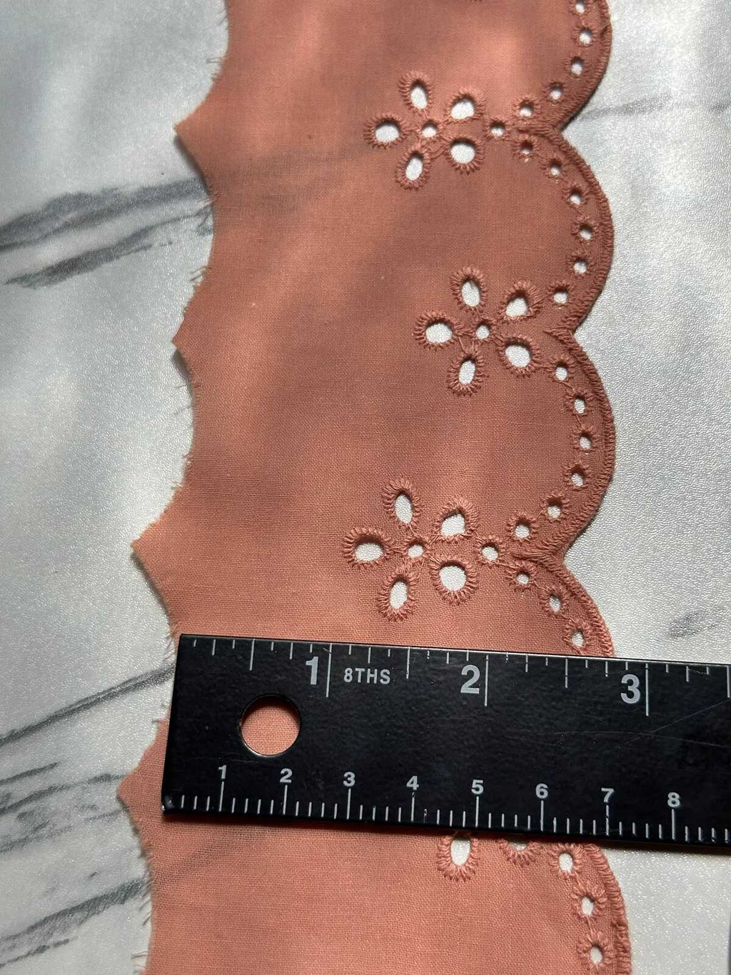 Dusty Peach Coral Eyelet Cotton Lace Trim Symmetrical Double Scalloped Embroidered Ribbon for Gowns Blouses Crafts Sewing, 2.75"