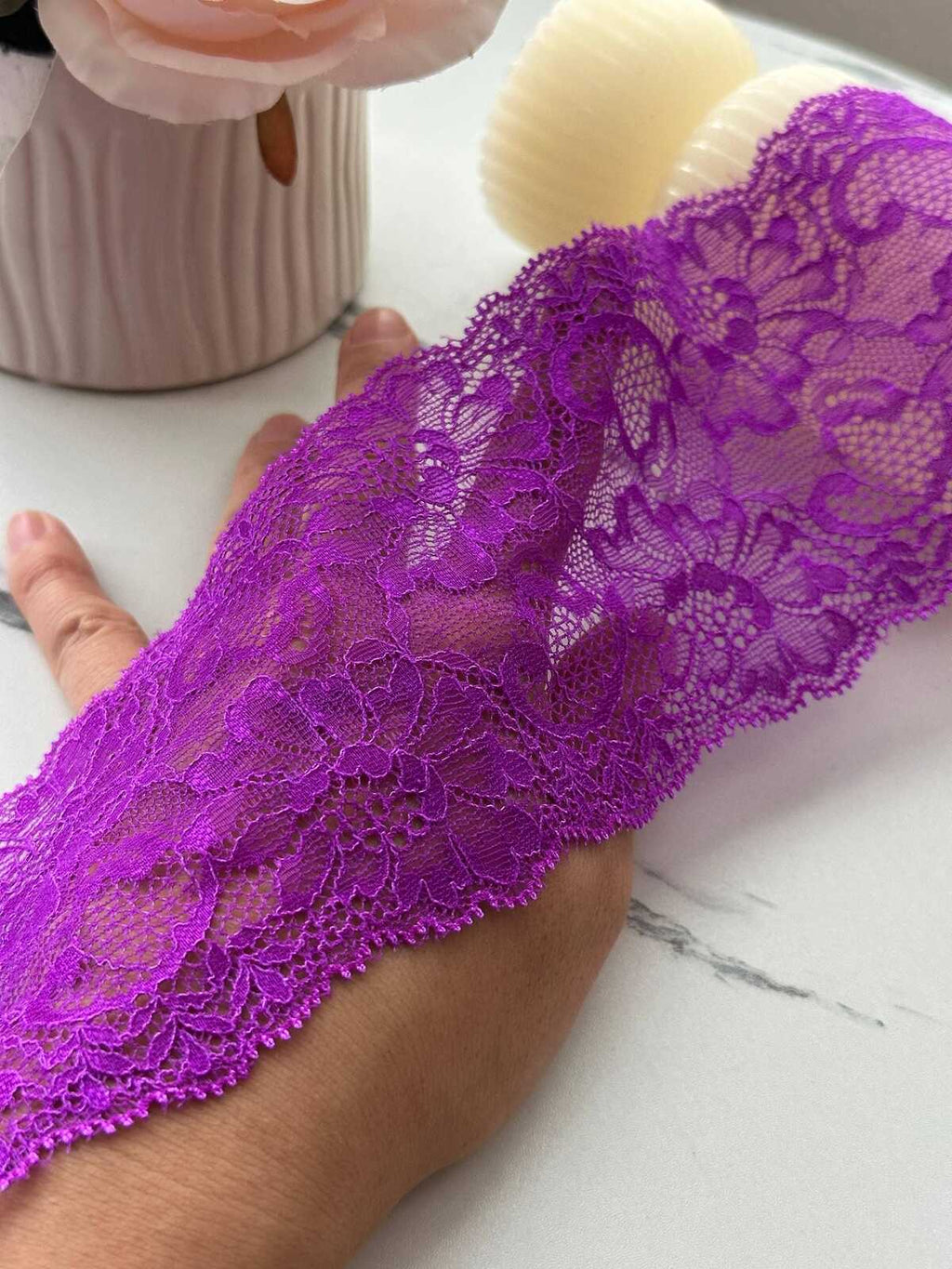 6Yds Stretch 3.5" Vibrant Purple Magenta Floral Scalloped Stretch Lace Trim