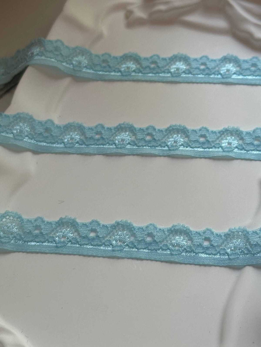 10yds Soft Ice Blue Floral Stretch Lace Trim , Narrow Scalloped Elastic Ribbon for Coquette Lingerie Crafts, 0.5",Retail Wholesale Bulk