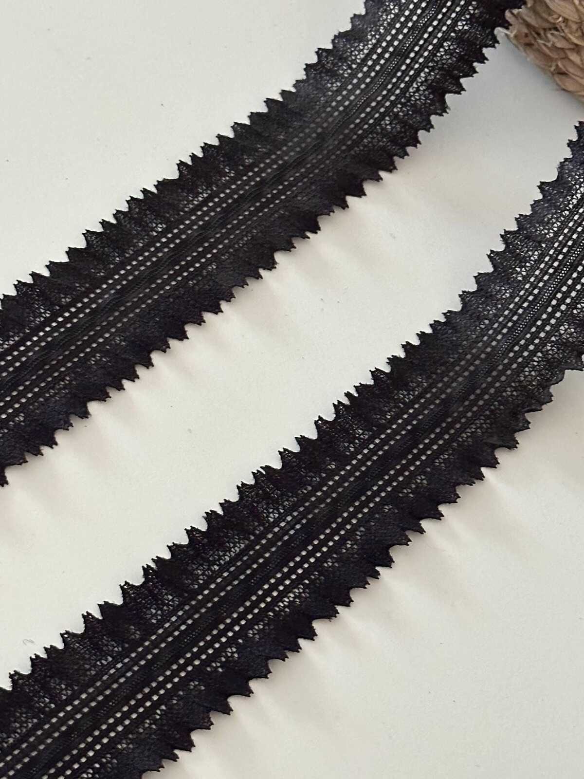 10yds Black Double Frill Stretch Lace, 1.5" Elastic Ribbon, Bulk Clearance Coquette Y2K Lace, Lingerie Lace, DIY Sewing, Retail Wholesale