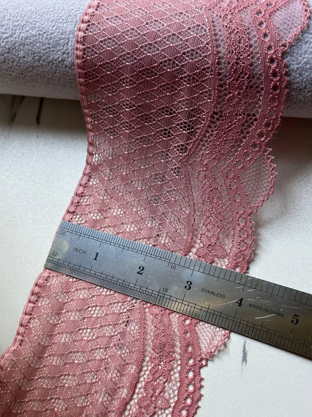 Dusty Rose Mesh Lace Trim, 4" Chevron Stretch, Bulk Clearance Coquette Y2K Lace, Lingerie Lace, DIY Sewing, Retail Wholesale