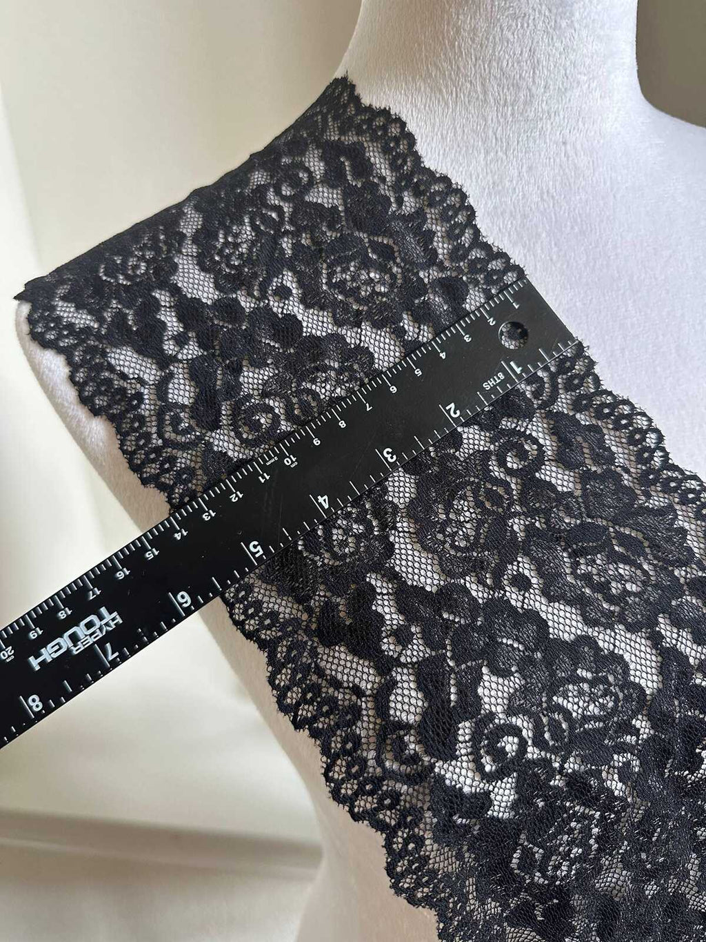 6 Inches Wide Black Elastic Lace Ribbon, Soft Floral Stretch Lace Trim for Lingerie Sewing, Costume Paneling, Bows, Crafts by the Yard