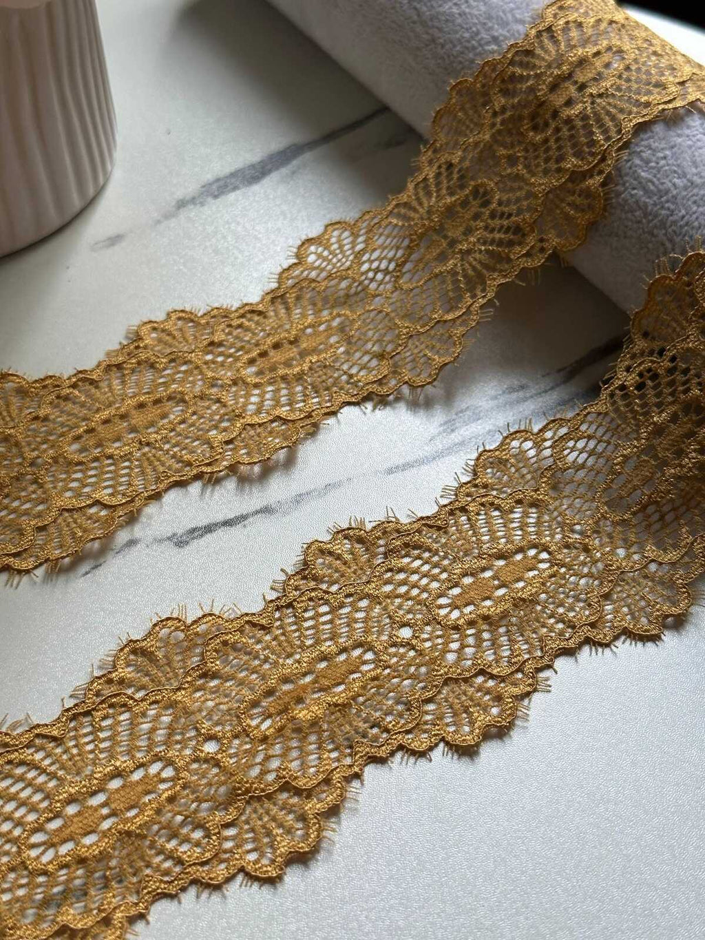 Gold Eyelash Lace Trim, 2" Eyed Stretch Ribbon, Bulk Clearance Coquette Y2K Lace, Lingerie Lace, DIY Sewing, Retail Wholesale