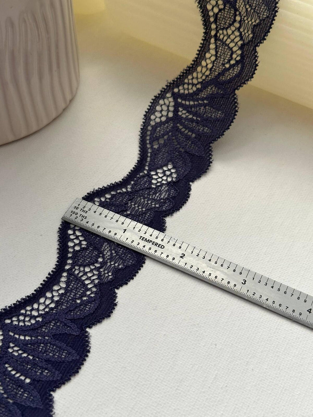10Yds Stretch 1.5" Royal Navy Blue Wavy Scalloped Stretch Lace Trim Wholesale