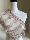 7.5 Inch Wide Soft Mesh Lace Trim, Pink Floral Eyelash Tulle Ribbon for Sewing, Luxurious Bridal Craft