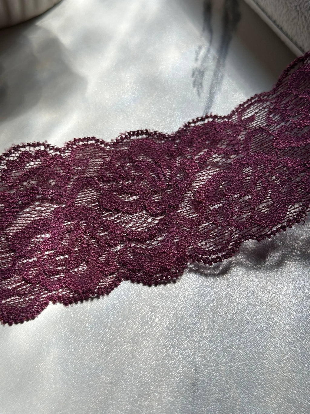 10yds Burgundy Wine Floral Stretch Elastic Lace Trim by the Yard, Wide Scalloped Galloon Ribbon for Lingerie Bridal Sewing Crafts, 2.2"