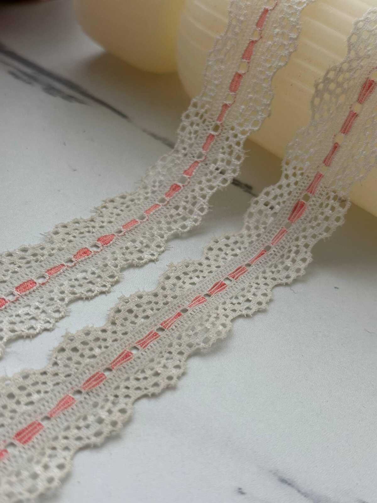 10Yds Stretch 1" Off-White Pink Faux Beading Ribbon Stretch Lace Wholesale