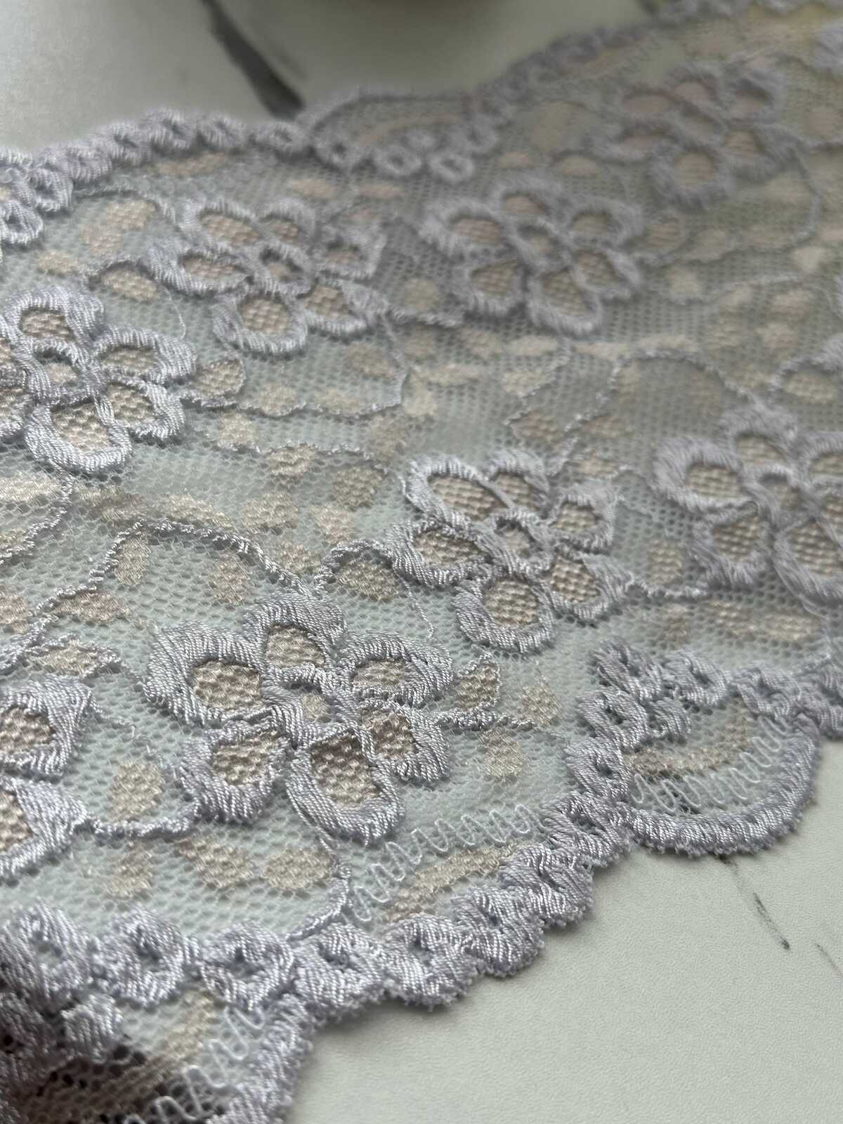 1Yd Stretch 5.5" Muted Lavender Floral Embossed Stretch Lace Trim Wholesale