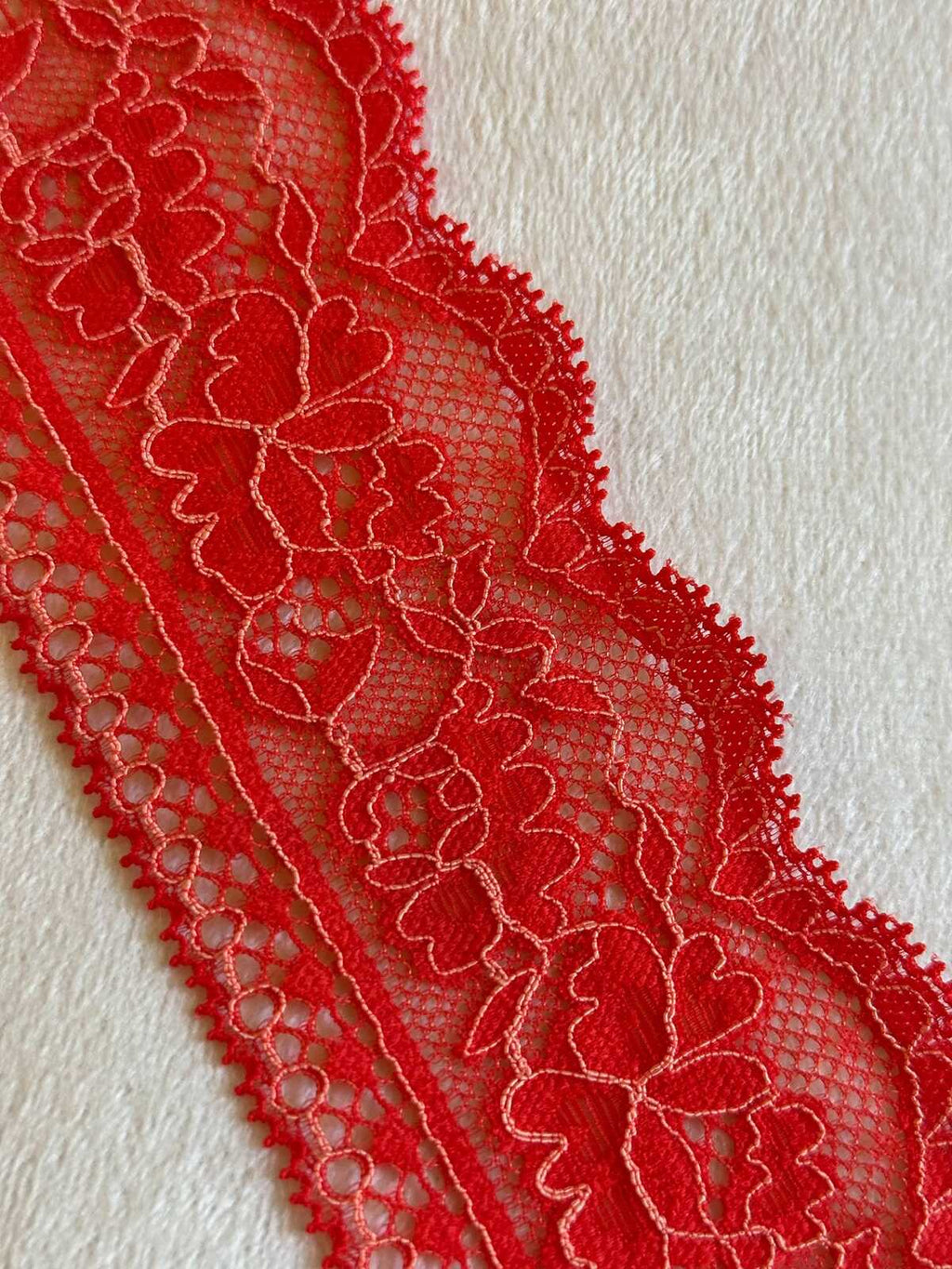 10yds 2.4" Watermelon Red Stretch Lace Trim  Insertion Beading Floral Ribbon Elastic Lace for Lingerie Underwear Garment Sewing by the Yard