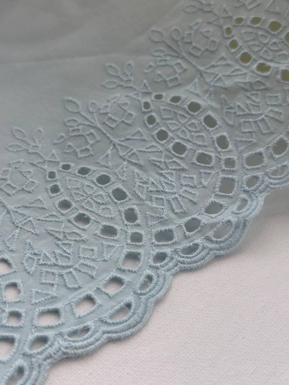1Yd Non-Stretch 7" Ice Light Blue Cotton Eyelet Embroidered Lace Wholesale