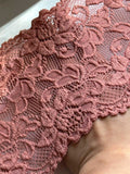 Dusty Rose Wide Lace Trim by Yard, 5" Floral Elastic Ribbon, Coquette Y2K Lace, Lingerie Lace, DIY Sewing Craft, Retail Wholesale