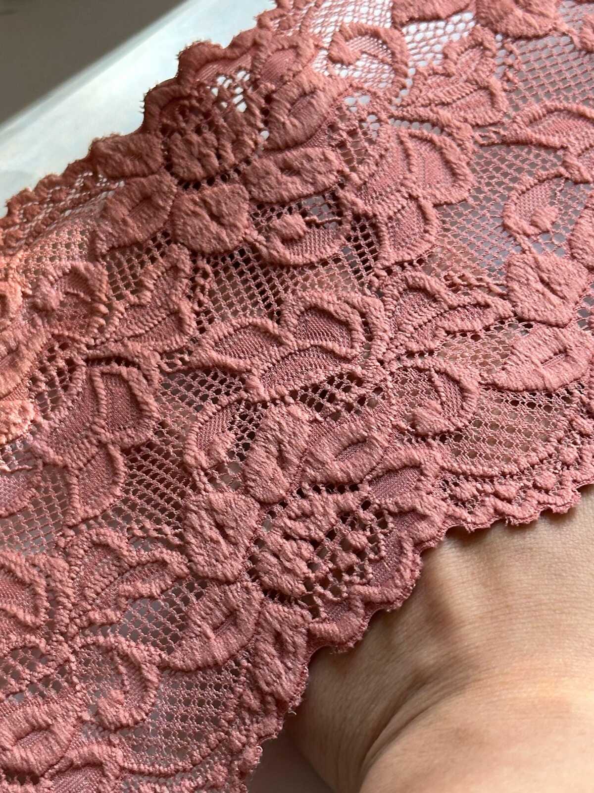 Dusty Rose Wide Lace Trim by Yard, 5" Floral Elastic Ribbon, Coquette Y2K Lace, Lingerie Lace, DIY Sewing Craft, Retail Wholesale