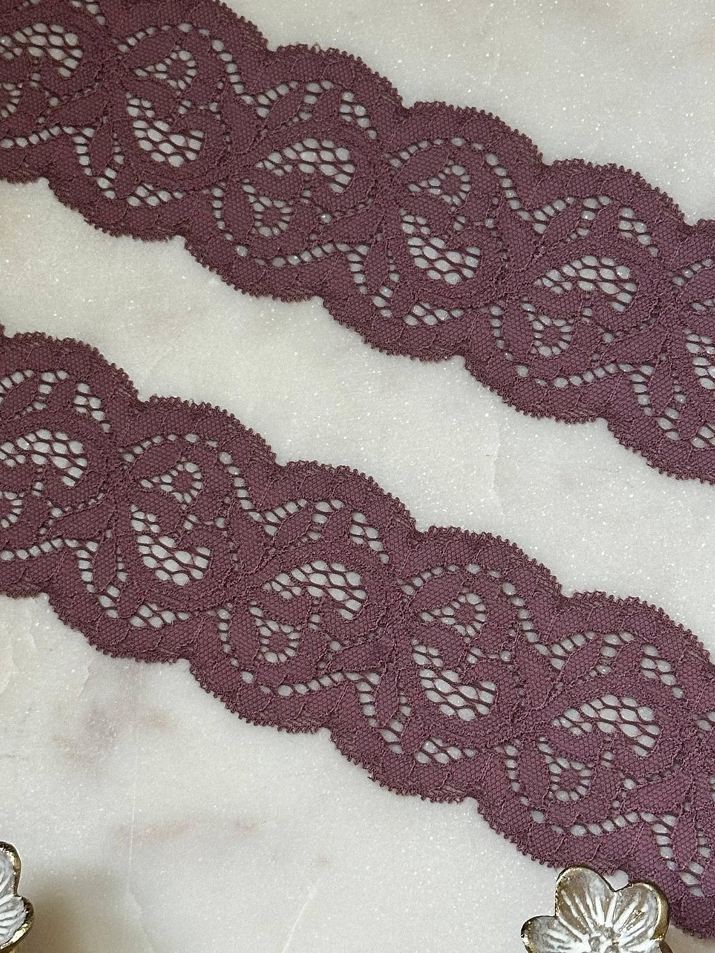 Dusty Plum Rose Floral Eyelash Slight Stretch Lace Trim by the Yard, Structured Elastic Ribbon for Crafts, 2.1", Retail Wholesale Bulk