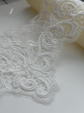1Yd Non-Stretch 6" Off-White Corded Embroidery Bridal Mesh Lace Wholesale