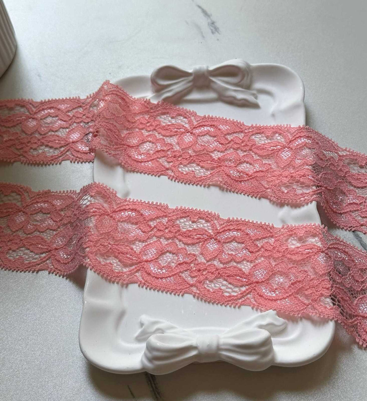 10yds Soft Peach Coral Pink Floral Stretch Lace Trim by the Yard, Scalloped Elastic Ribbon for Coquette Crafts, 2", Retail Wholesale Bulk