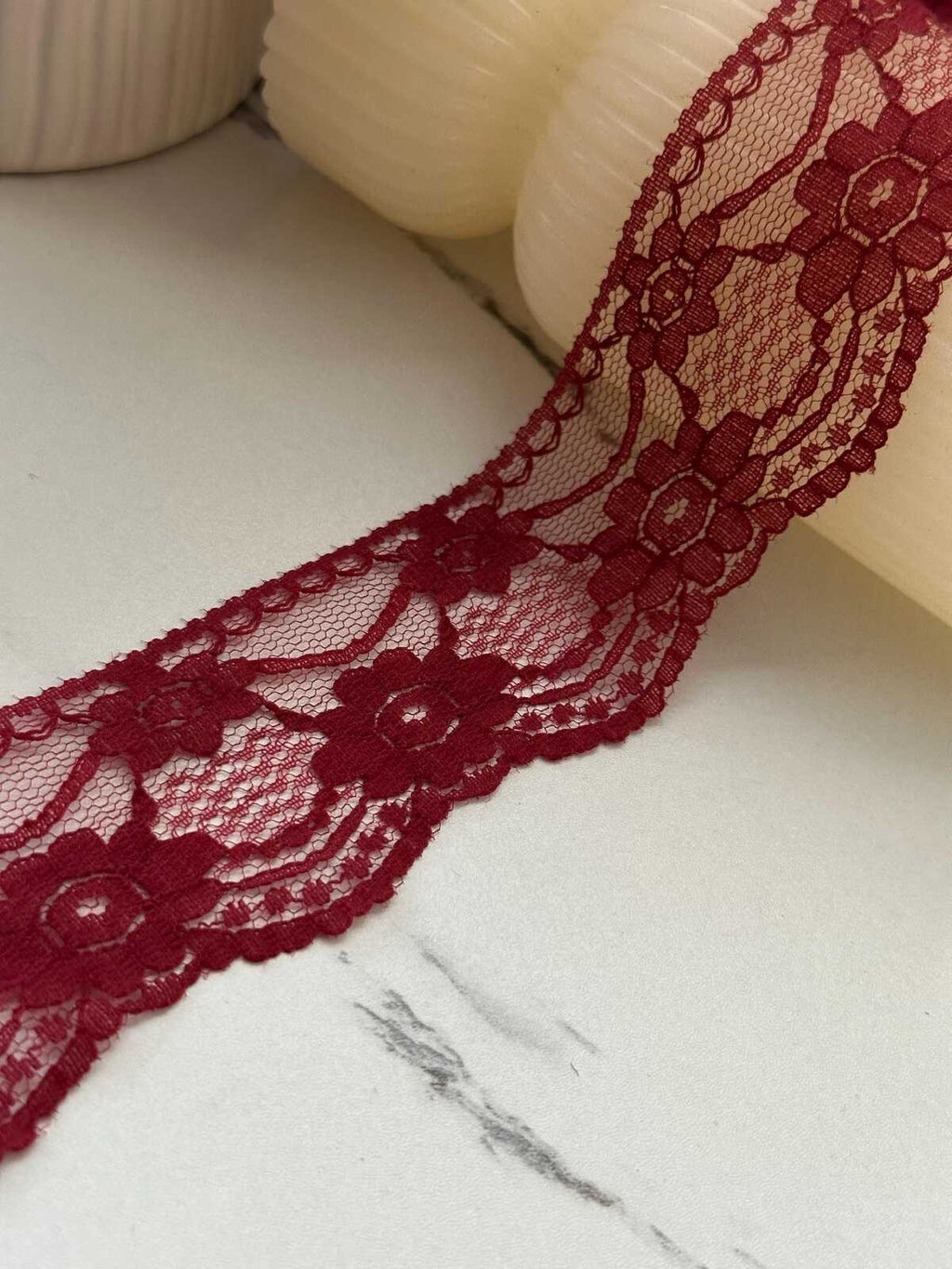 10Yds Non-Stretch 1.6" Burgundy Wine Red Floral Mesh Lace Trim Wholesale