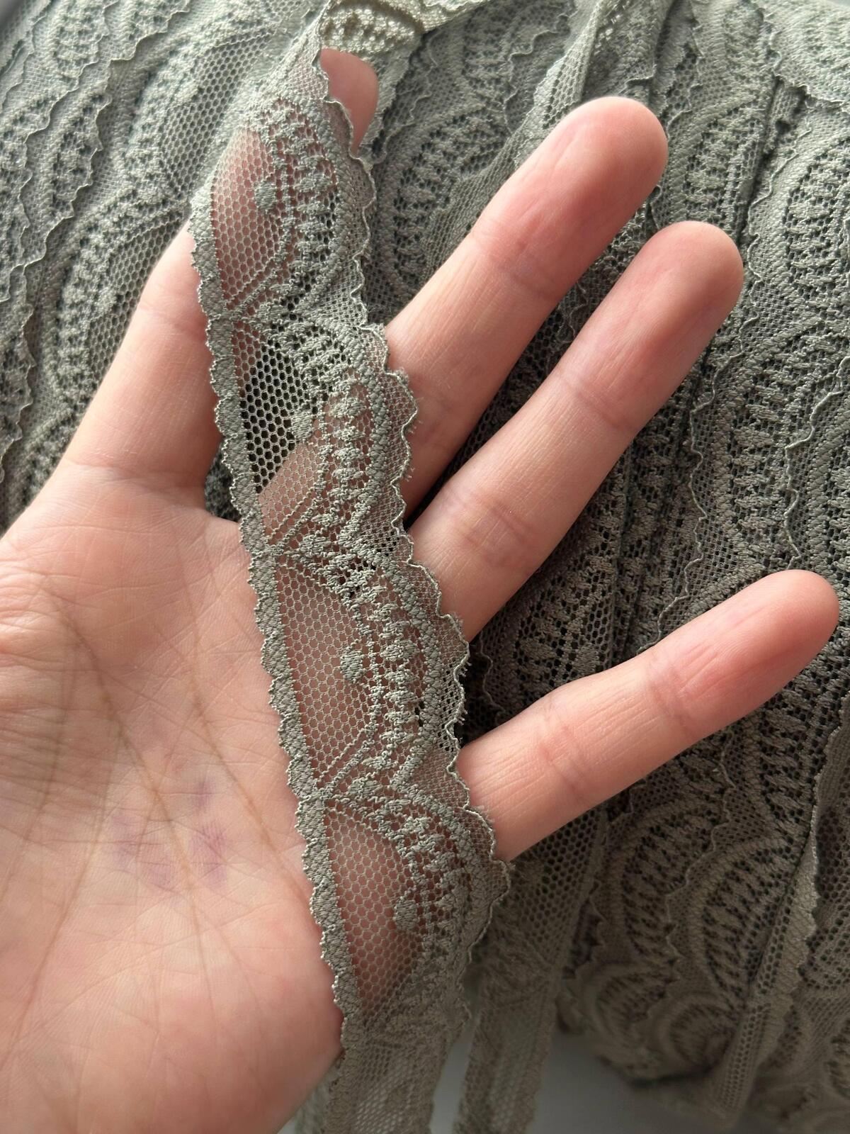 10Yds Stretch 1" Olive Sage Green Scalloped Floral Stretch Lace Wholesale
