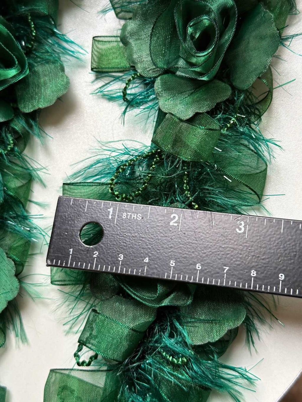 Emerald Green 3D Organza Rose Feather Beaded Trim, Wide Ribbon Garland, Coquette Craft Supply, 3", Retail Wholesale Bulk