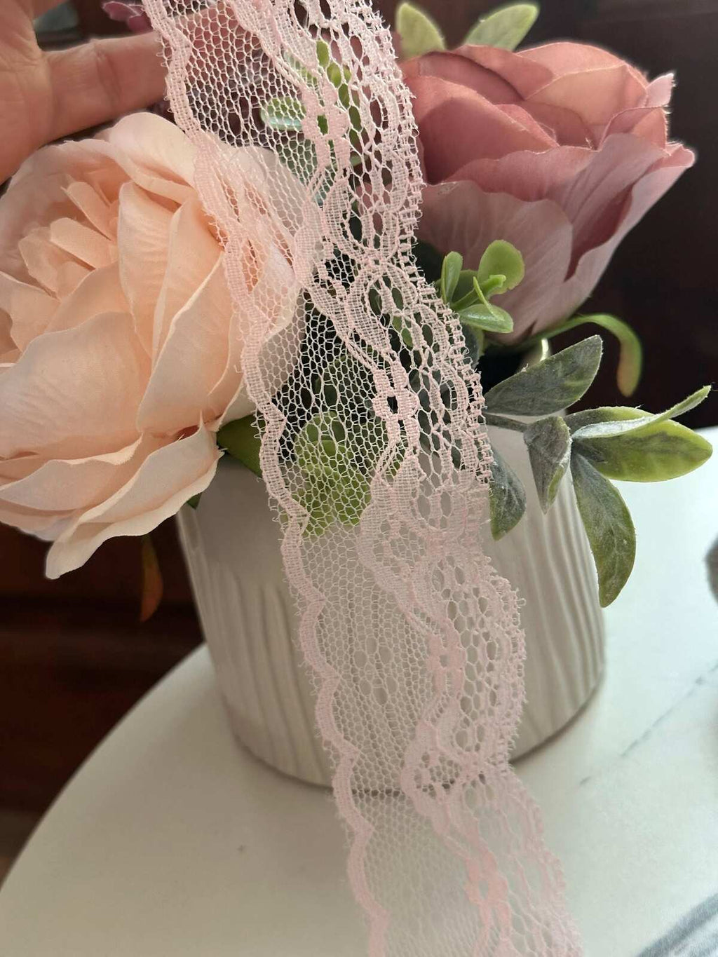10yds Soft Light Baby Pink Floral Non Stretch Rigid Lace Trim by the Yard, Narrow Scalloped Galloon Ribbon for Apparel Crafts1.5"  Wholesale
