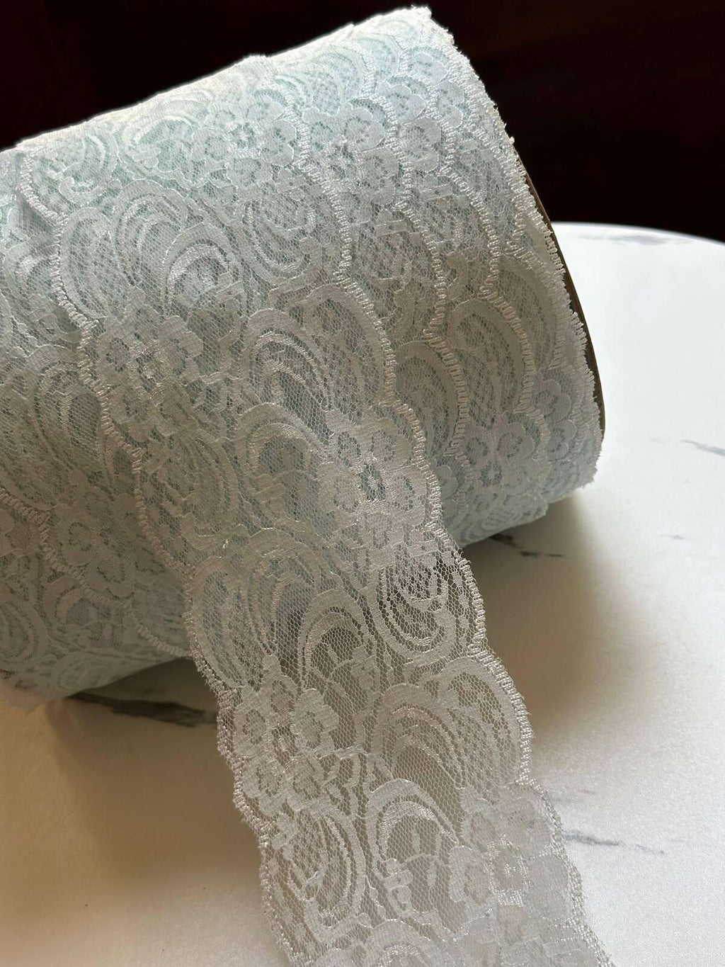 10yds Pale Ice Blue Floral Non Stretch Rigid Lace Trim by the Yard, Wide Scalloped Galloon Ribbon for Bridal Crafts, 3" Retail Wholesale
