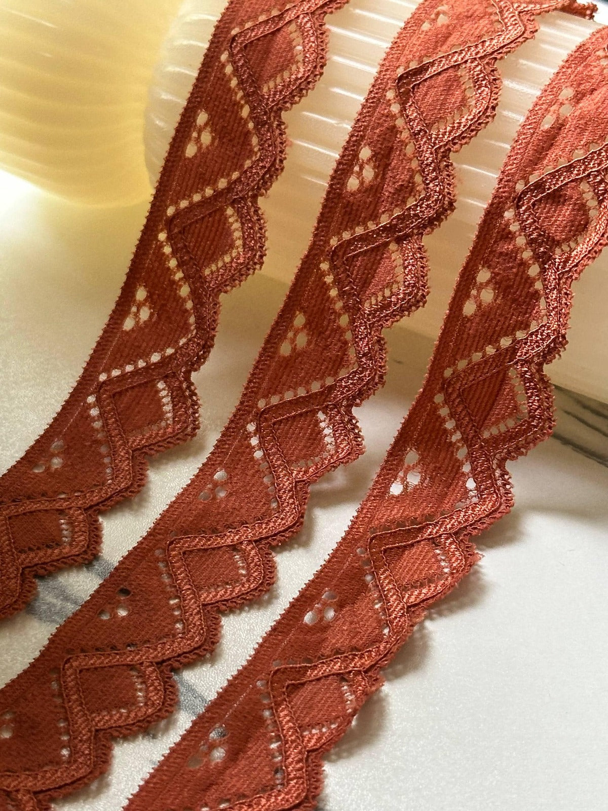 10yds Rose Cordonnet Corded Stretch Elastic Lace Trim Single Scalloped Narrow Ribbon for Lingerie Underwear Crafts Sewing, 1"