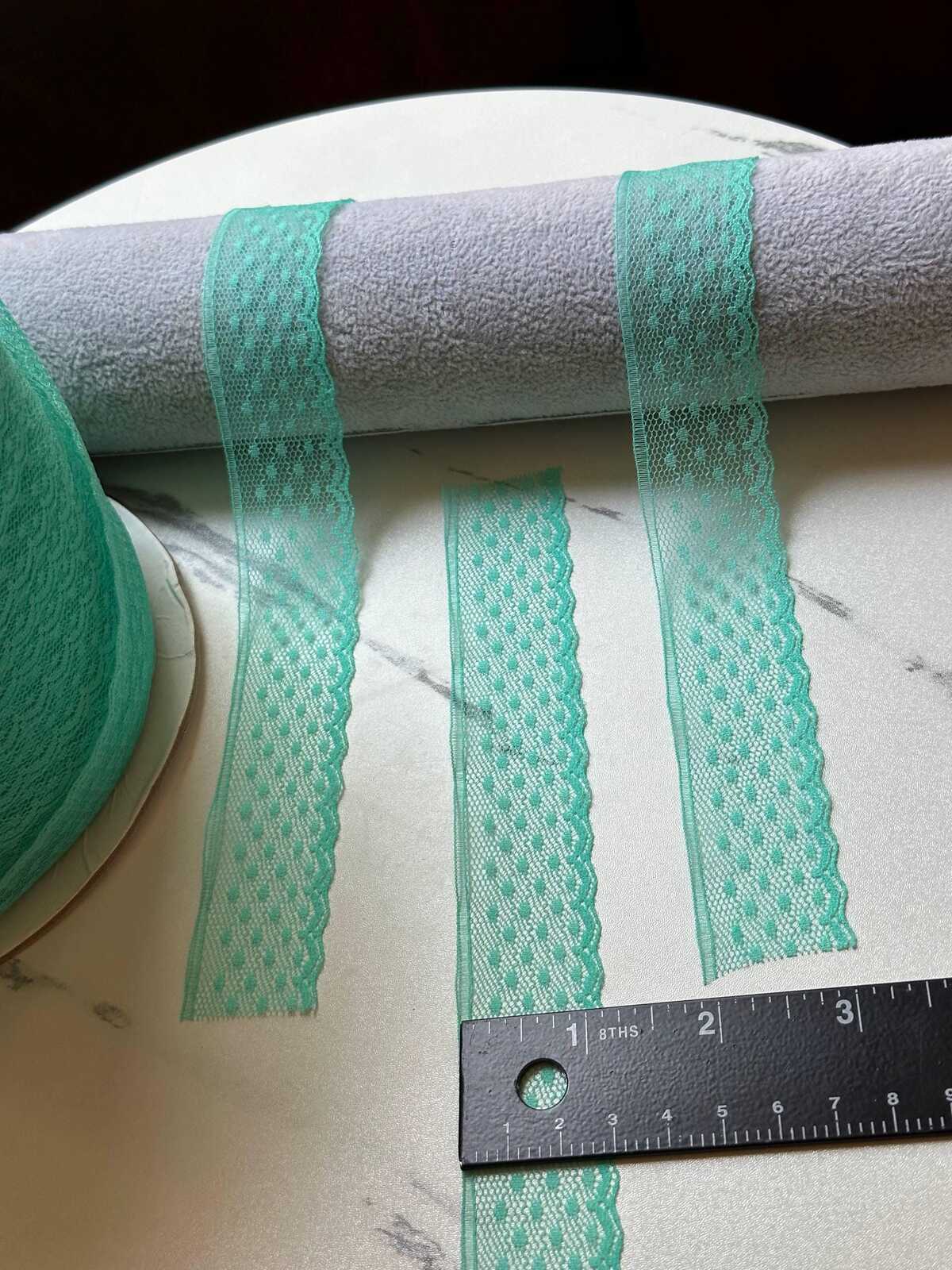 10yds Mint Green Polka Dot Mesh Lace Trim by the Yard, Narrow Sheer Point d'Esprit Scalloped Ribbon for Lingerie Crafts, 1.1"