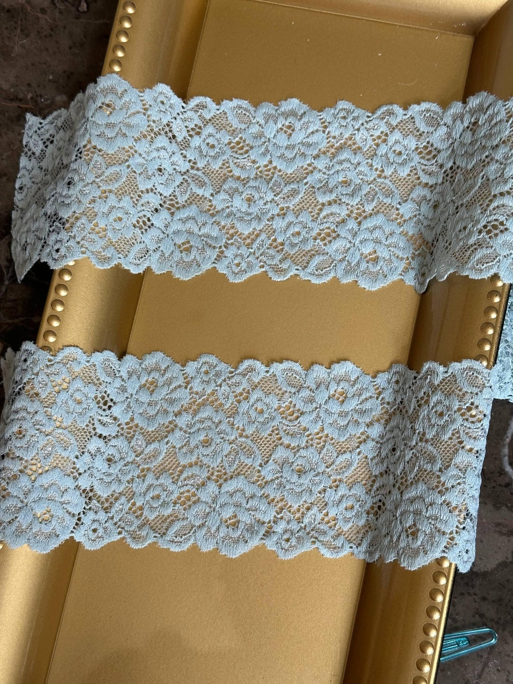 3" Sage Green Stretch Lace Trim by the Yard, Soft Floral Elastic Double Scalloped Lace for Lingerie, Balletcore Hair Bow, Doll Clothes