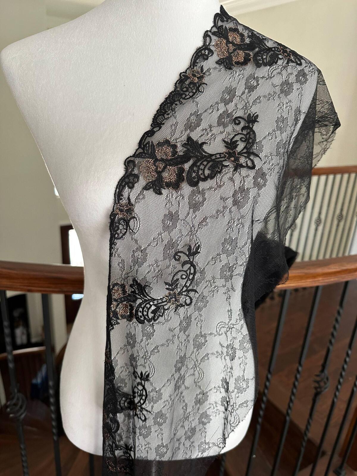 1Yd Non-Stretch 10" Black Floral Chantilly Embroidered Lace Trim, Wholesale
